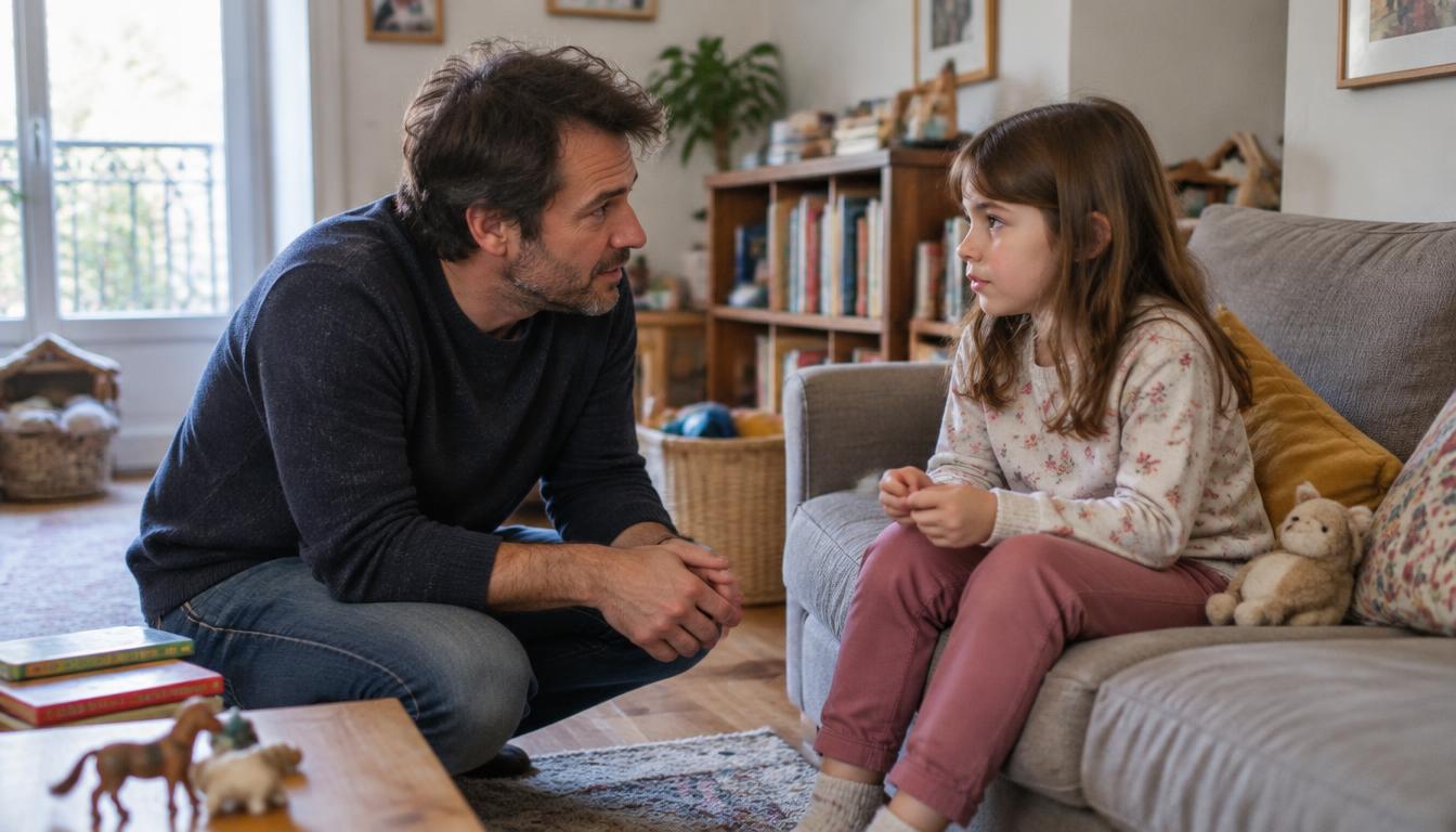 Un parent et son enfant prennent un temps pour échanger dans un cadre calme.
