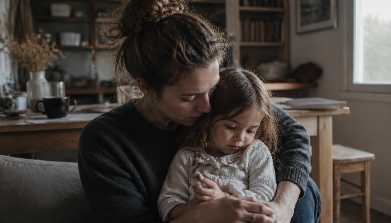 Parent et enfant dans une ambiance douce, illustrant le lâcher-prise parental et la juste place dans la relation éducative.