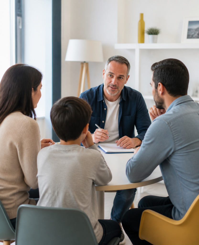 Éducateur accompagnant une famille